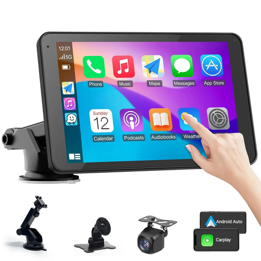 Perfect Father’s Day Gift – 7 Inch Portable Wireless CarPlay Car Stereo Touchscreen, Android Auto, Rear View Camera, Voice Control for All Vehicles