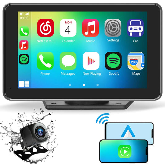 Perfect Father’s Day Gift – 7 Inch Portable Wireless CarPlay Car Stereo Touchscreen, Android Auto, Rear View Camera, Voice Control for All Vehicles