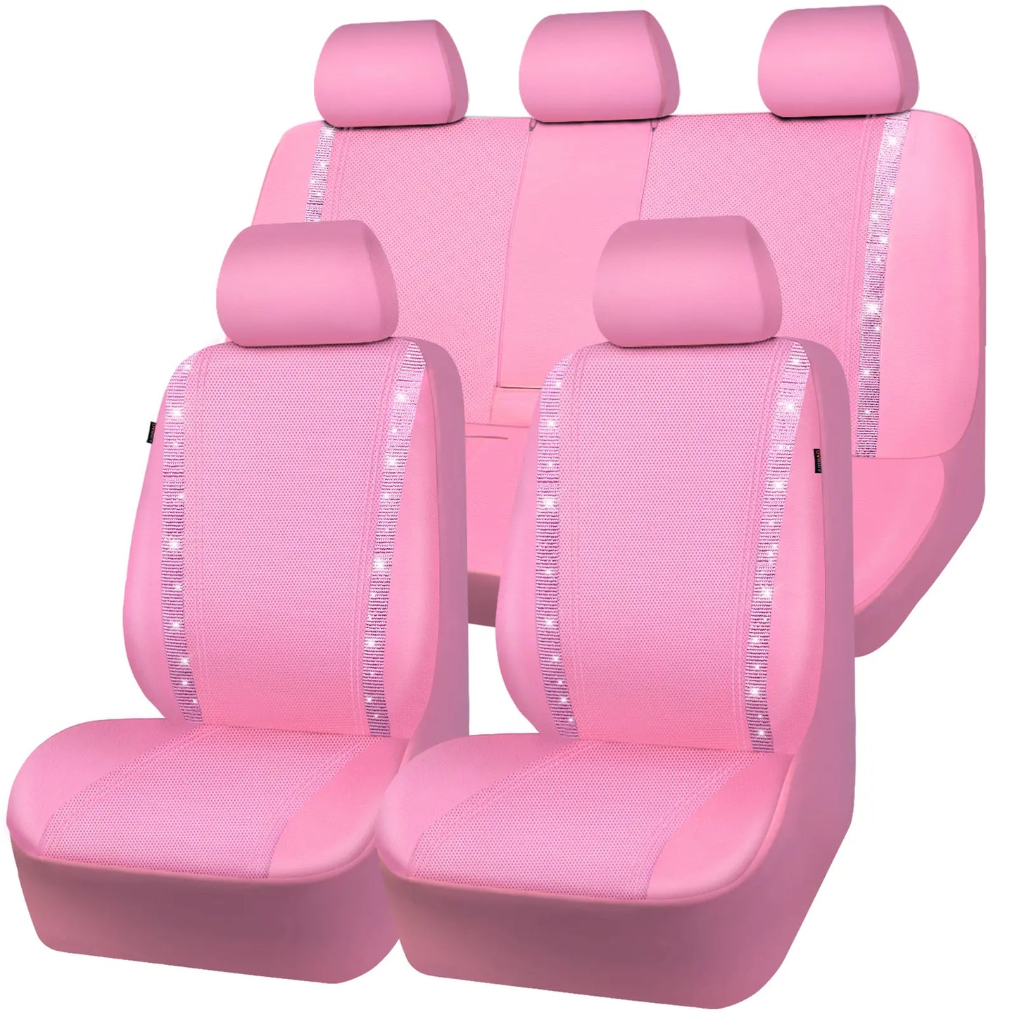 Glitter Diamond Car Seat Covers – Waterproof Leather Interior Accessories for Girls & Women