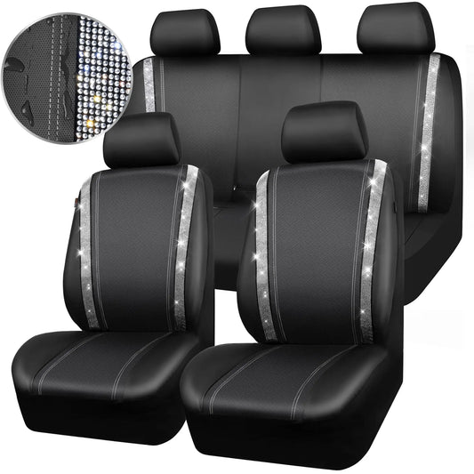 Glitter Diamond Car Seat Covers – Waterproof Leather Interior Accessories for Girls & Women