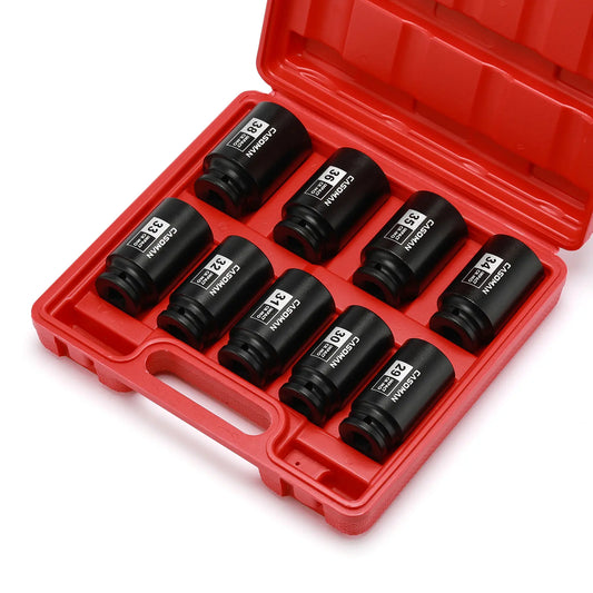 9Pc 1/2" Drive Deep Axle Nut Socket Set, 6-Point CR-MO 29mm-38mm, Heavy-Duty Automotive Tools | Father’s Day Gift for Mechanics