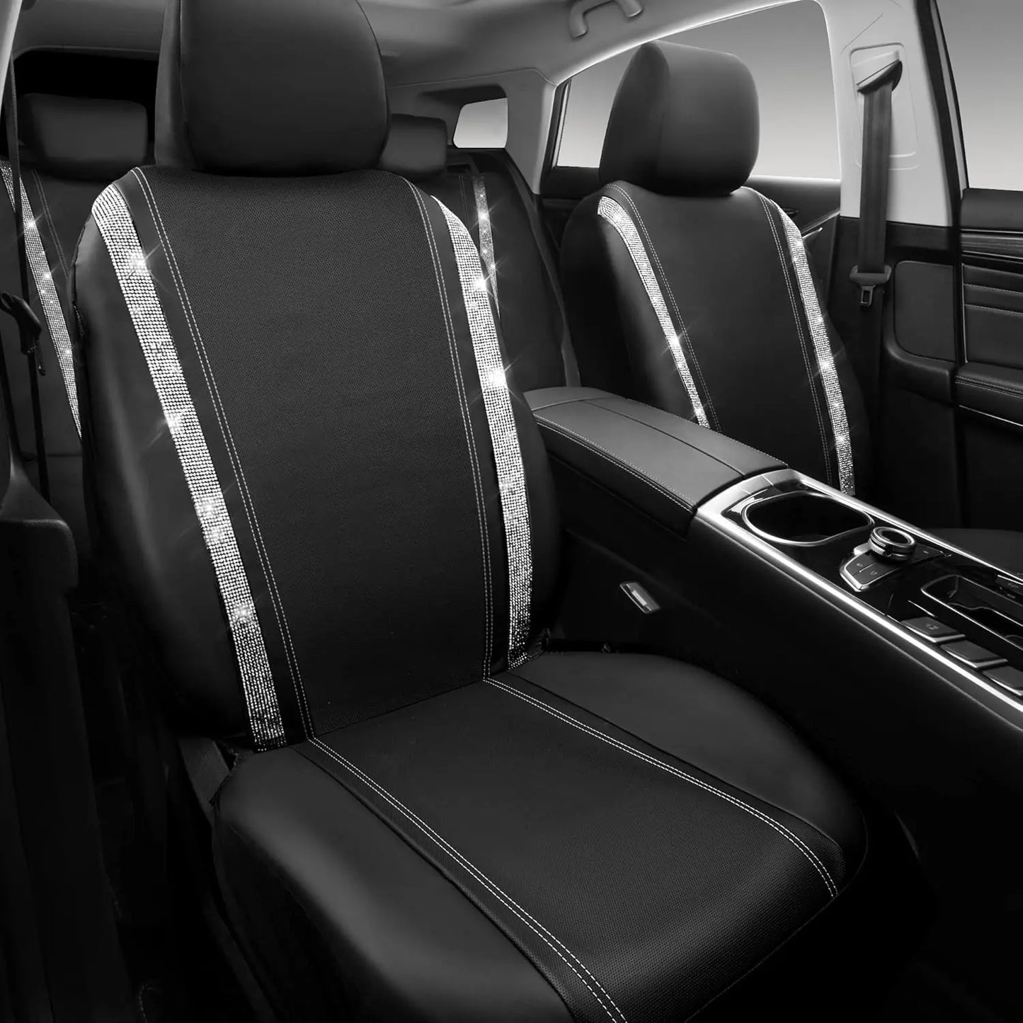 Glitter Diamond Car Seat Covers – Waterproof Leather Interior Accessories for Girls & Women