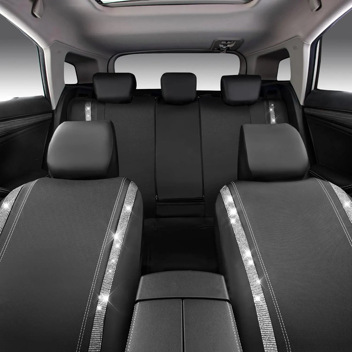 Glitter Diamond Car Seat Covers – Waterproof Leather Interior Accessories for Girls & Women