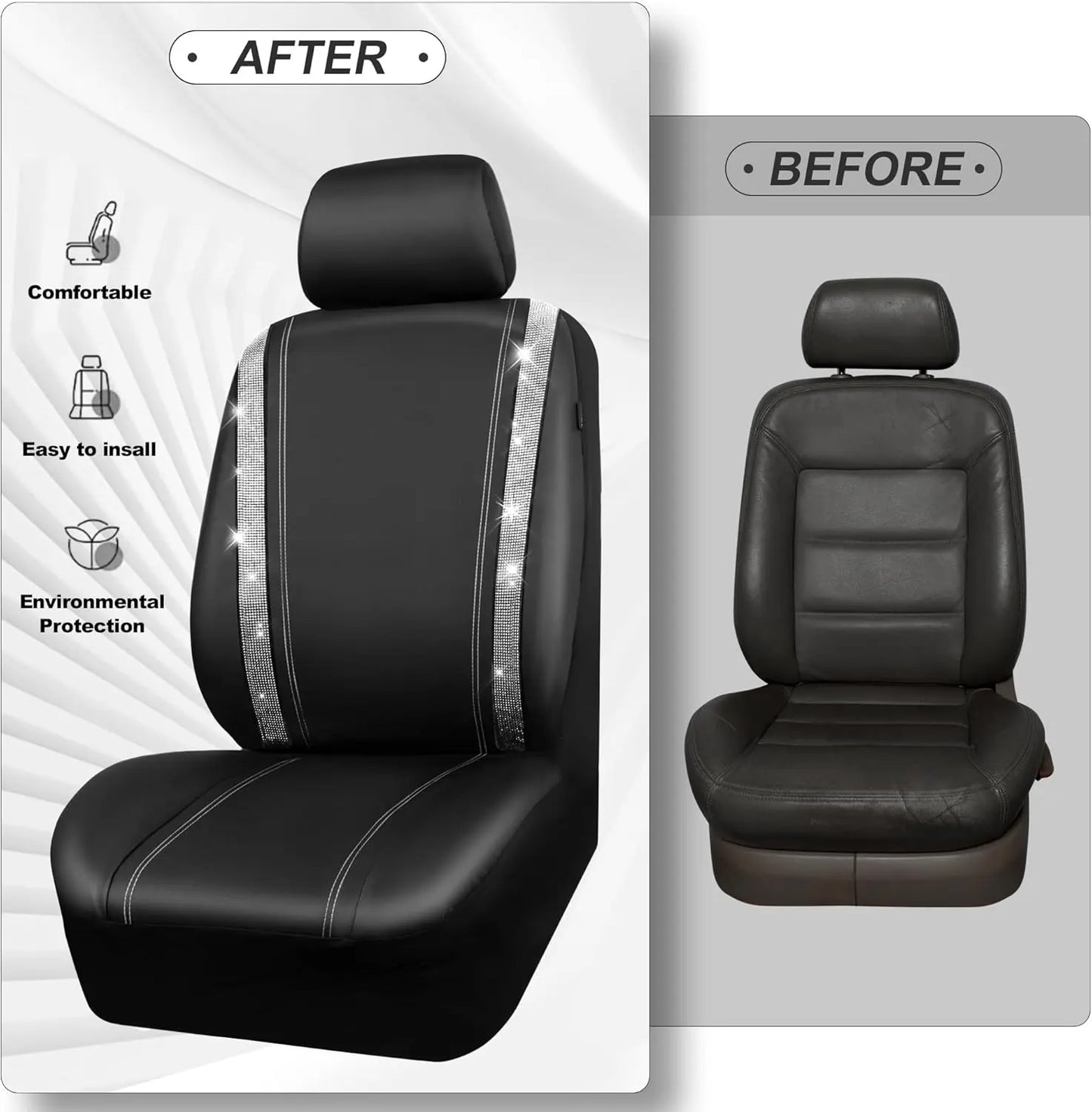 Glitter Diamond Car Seat Covers – Waterproof Leather Interior Accessories for Girls & Women
