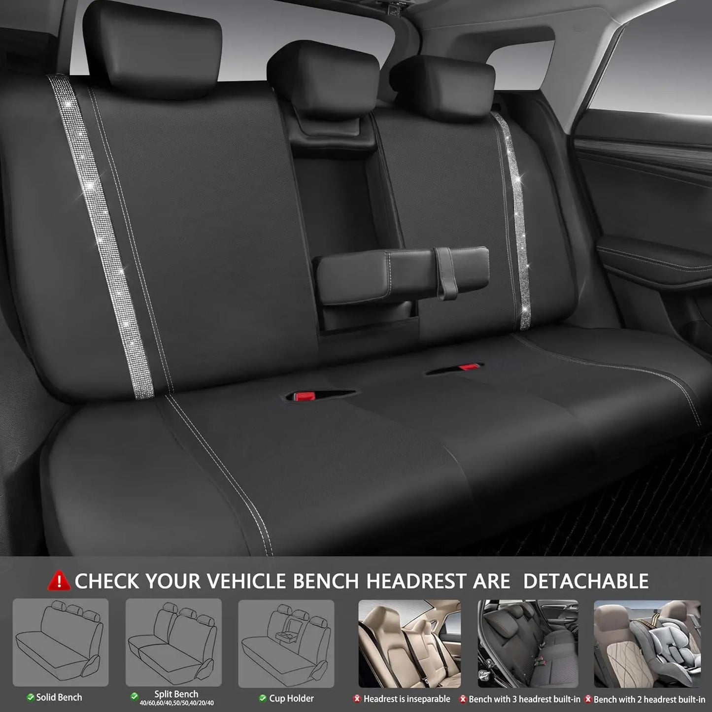 Glitter Diamond Car Seat Covers – Waterproof Leather Interior Accessories for Girls & Women